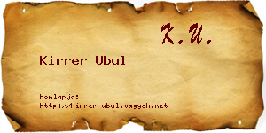 Kirrer Ubul névjegykártya
